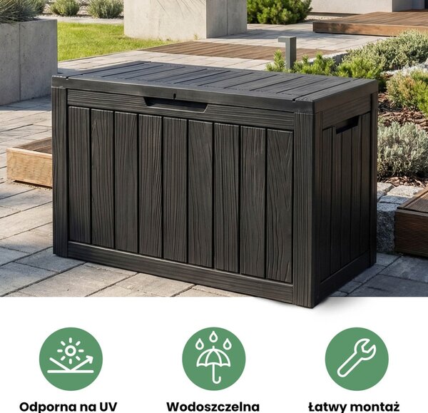 AKORD Furniture Factory Vízálló Kerti Tároló Láda 170 L Polipropylen Fekete UV Szűrővel