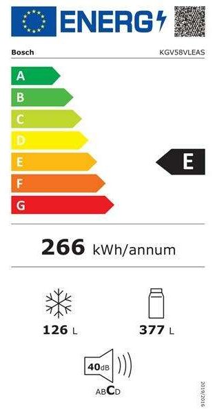 Bosch KGV58VLEAS Alulfagyasztós hűtőszekrény, 500L, M:191cm, LowFrost, VitaFresh fiók, E energiaosztály, Inox