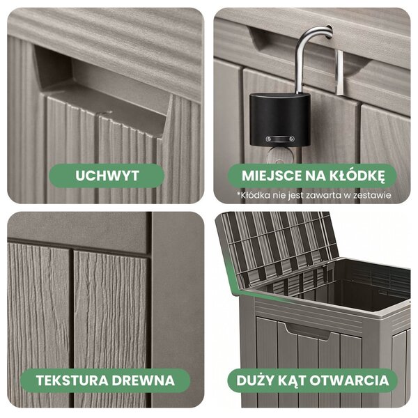 AKORD Furniture Factory Kerti tároló láda 113 l polipropylen szürke UV-szűrős