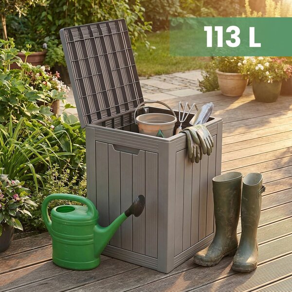 AKORD Furniture Factory Kerti tároló láda 113 l polipropylen szürke UV-szűrős