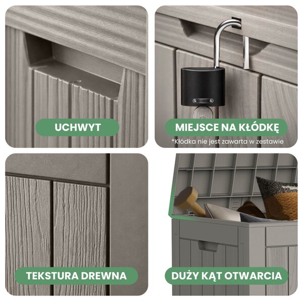 AKORD Furniture Factory Vízálló Kerti Tároló Láda 117 L Polipropylen Szürke UV Szűrős