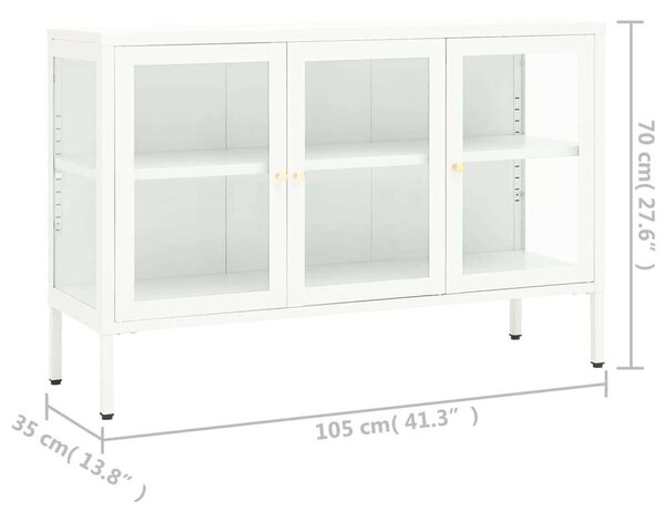 VidaXL Tálalószekrény - Fehér Acél és Üveg - 105x35x70 cm