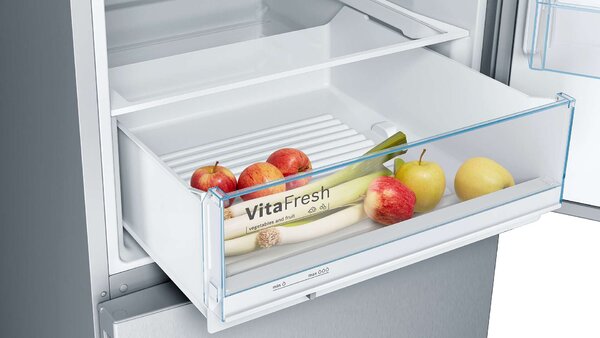 Bosch KGV58VLEAS Alulfagyasztós hűtőszekrény, 500L, M:191cm, LowFrost, VitaFresh fiók, E energiaosztály, Inox