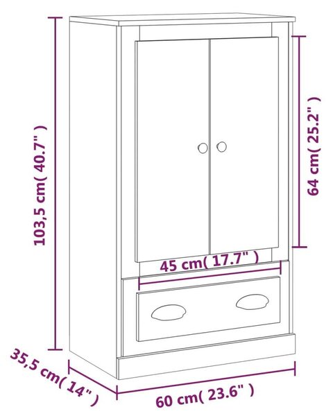 Szürke sonoma szerelt fa magasszekrény 60x35,5x103,5 cm