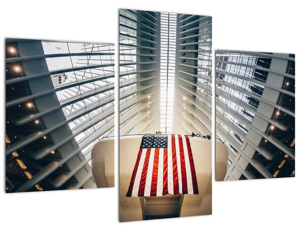 Építkezés az USA zászlóval képe (90x60 cm)