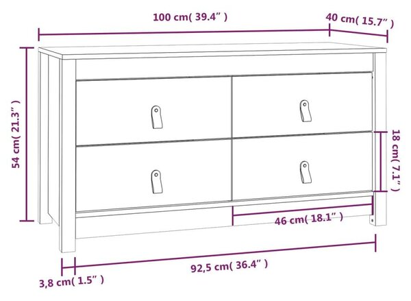 Tömör fenyőfa kisszekrény 100x40x54 cm