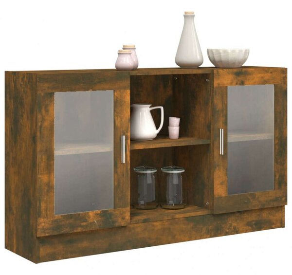 Fa Vitrinszekrény - Füstös Tölgy - 120x30,5x70 cm