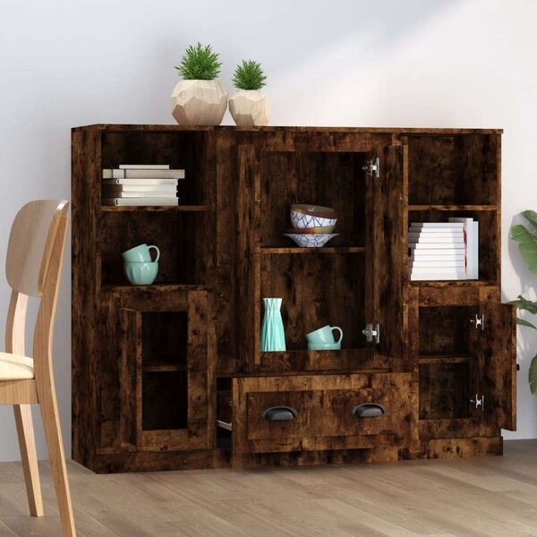 3 db Füstös Tölgy Színű Szerelt Fa Magasszekrény - 132x35,5x103,5 cm