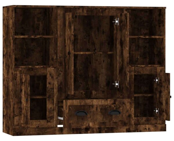 3 db Füstös Tölgy Színű Szerelt Fa Magasszekrény - 132x35,5x103,5 cm