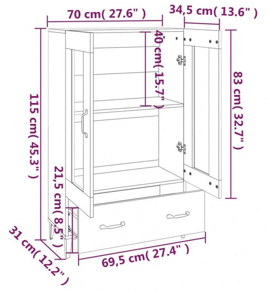 Fa Magasszekrény - Füstös Tölgy - 70x31x115 cm