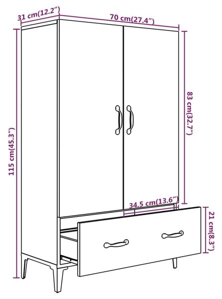 VIDAXL Sonoma Tölgy Fa Magasszekrény - 70x31x115 cm