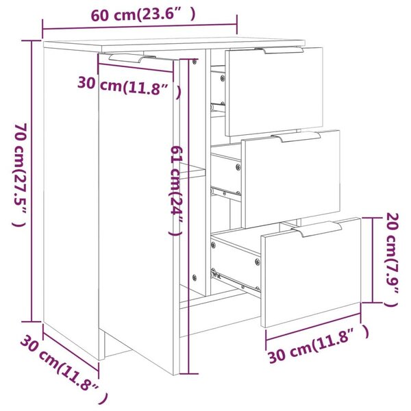 Modern Fa Tálalóasztal - Füstös Tölgy - 60x30x70 cm - 2 db