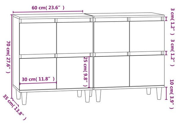 VIDAXL - Tálalóasztal Szett - Sonoma Tölgy - 2 db - 60x35x70 cm