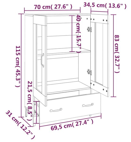 VidaXL fehér szerelt fa magasszekrény 70 x 31 x 115 cm