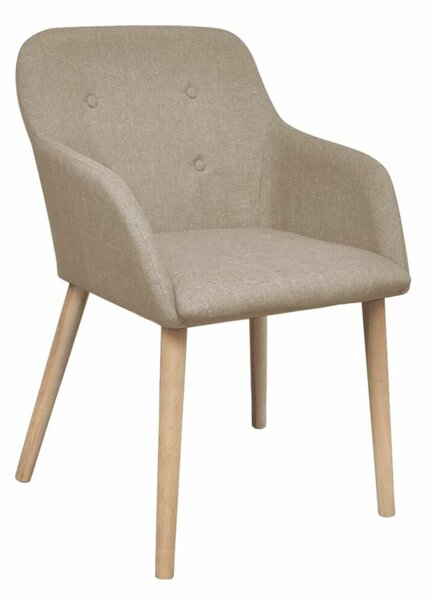 Elegáns Bézs Szövet Étkezőszék - 6 db - Tömör Tölgyfa