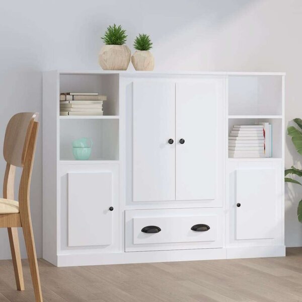 Modern 3 db Fehér Fa Magasszekrény - 132x35,5x103,5 cm