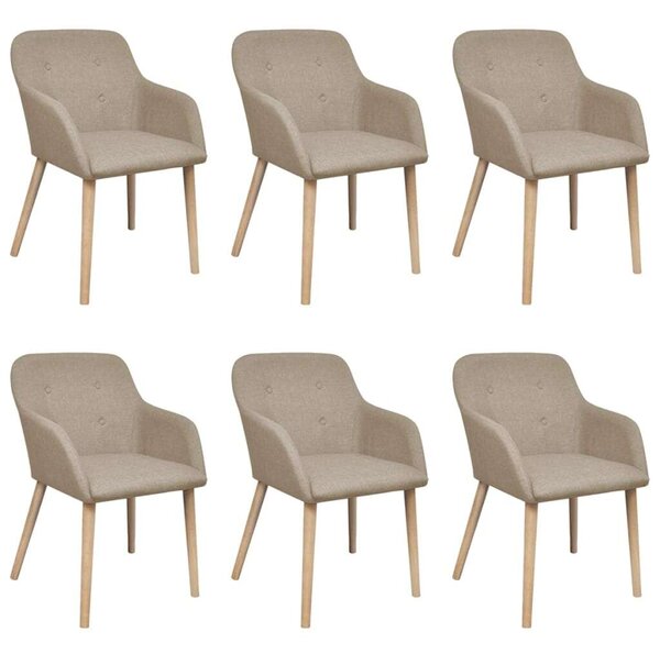 Elegáns Bézs Szövet Étkezőszék - 6 db - Tömör Tölgyfa