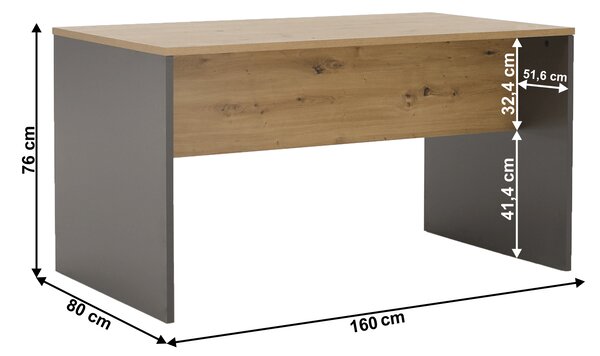 KONDELA Íróasztal, grafit/tölgyfa artisan, RIOMA NEW TYP 16