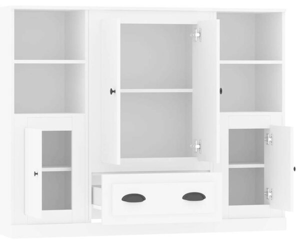 Modern 3 db Fehér Fa Magasszekrény - 132x35,5x103,5 cm