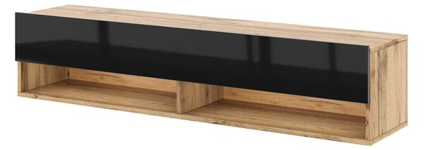 TV-szekrény 140 cm, 1 ajtóval, Wotan tölgy/magasfényű fekete színkombinációban DERBY
