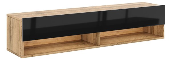 TV-szekrény 140 cm, 1 ajtóval, Wotan tölgy/magasfényű fekete színkombinációban DERBY