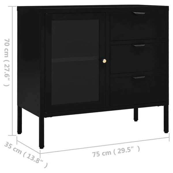 Modern Acél Tálalószekrény - Fekete - 75x35x70 cm