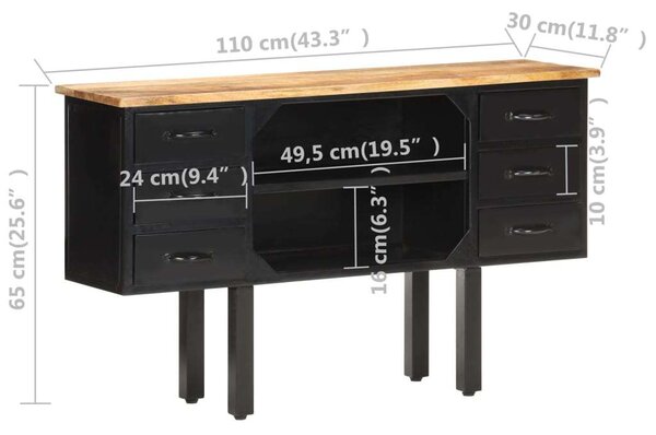 VidaXL Komód 110 x 30 x 65 cm, Tömör nyers mangófa és acél
