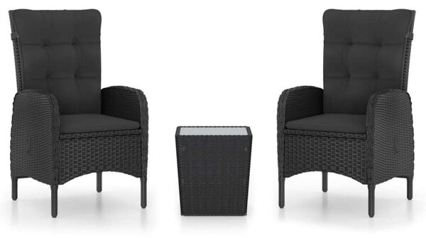 VidaXL 3 részes fekete polyrattan és üveg kerti bisztrószett