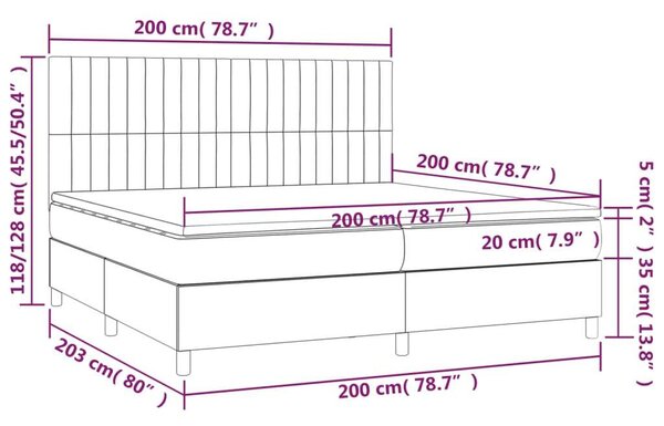 VidaXL LED-es Ágy - Rugós - Sötétszürke - 200x200 cm