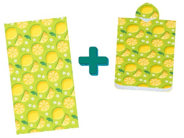 Strandkészlet LEMONS – Fürdőlepedő 100×180 cm és poncsó 80×145 cm, zöld
