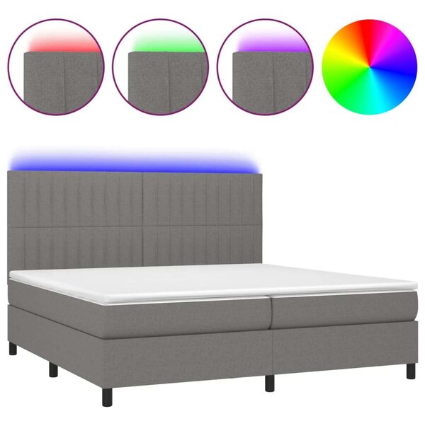VidaXL LED-es Ágy - Rugós - Sötétszürke - 200x200 cm