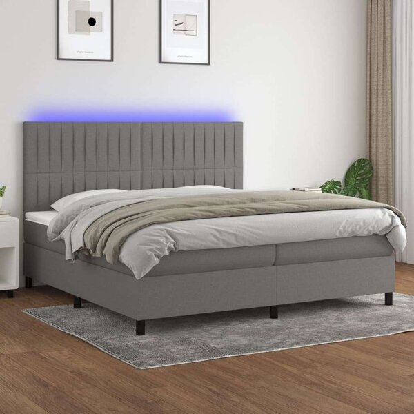 VidaXL LED-es Ágy - Rugós - Sötétszürke - 200x200 cm