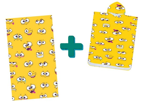 Strandkészlet SMILE – Fürdőlepedő 100×180 cm és poncsó 80×145 cm, sárga