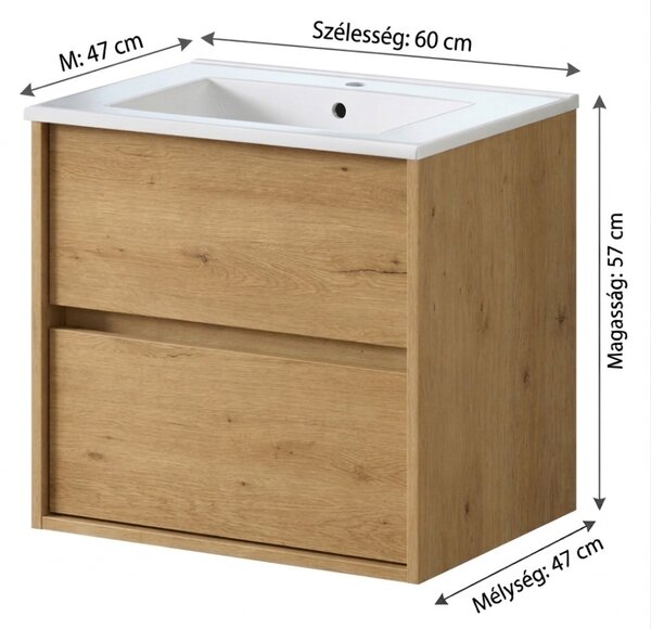 RODO fürdőszoba faliszekrény+mosdószekrény + mosdó 60 cm NATÚR TÖLGY (összeszerelve)