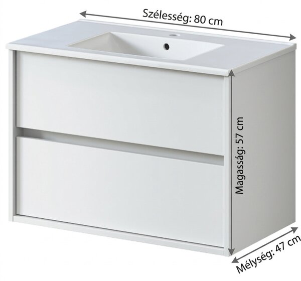 RODO fürdőszoba mosdószekrény + mosdó 80 cm matt fehér (összeszerelve)