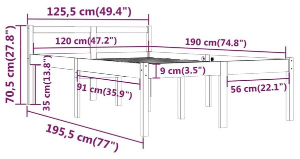VidaXL Small Double tömör fenyőfa ágy időseknek 120 x 190 cm