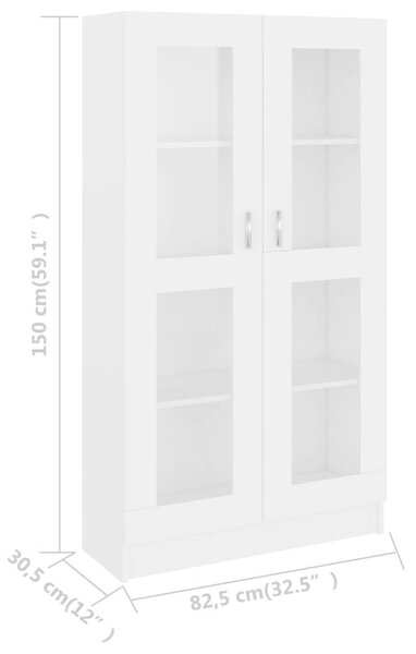 VidaXL fehér forgácslap vitrinszekrény 82,5 x 30,5 x 150 cm