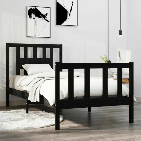 VidaXL Fekete Tömörfa Ágykeret - 75x190 cm