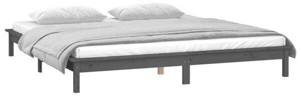 VidaXL szürke tömör fa ágykeret LED-világítással 140x190 cm