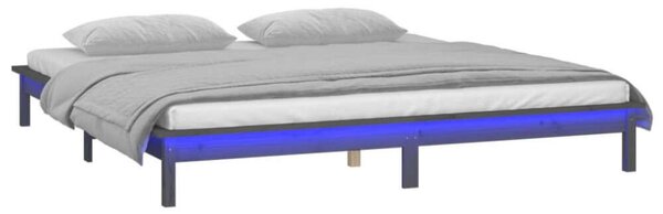 VidaXL szürke tömör fa ágykeret LED-világítással 140x190 cm