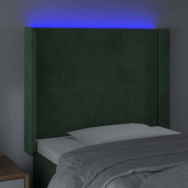 VidaXL LED-es Bársony Ágyfejtámla - Sötétzöld - 103x16x118/128cm