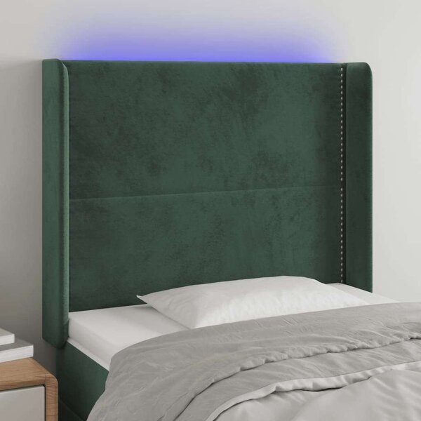 VidaXL LED-es Bársony Ágyfejtámla - Sötétzöld - 103x16x118/128cm