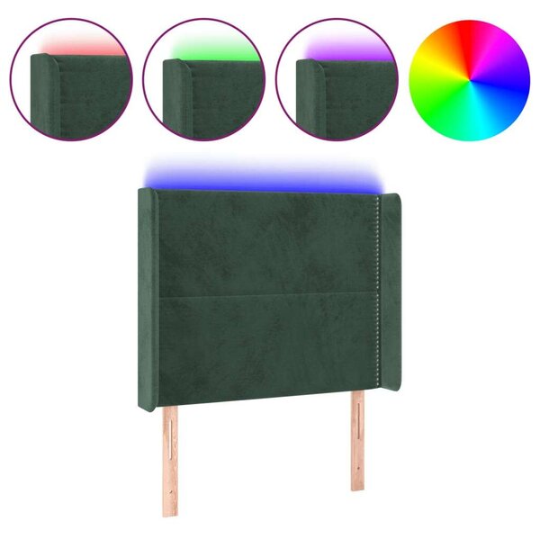 VidaXL LED-es Bársony Ágyfejtámla - Sötétzöld - 103x16x118/128cm