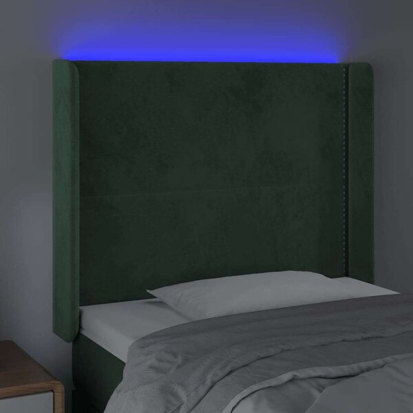 VidaXL LED-es Bársony Ágyfejtámla - Sötétzöld - 103x16x118/128cm