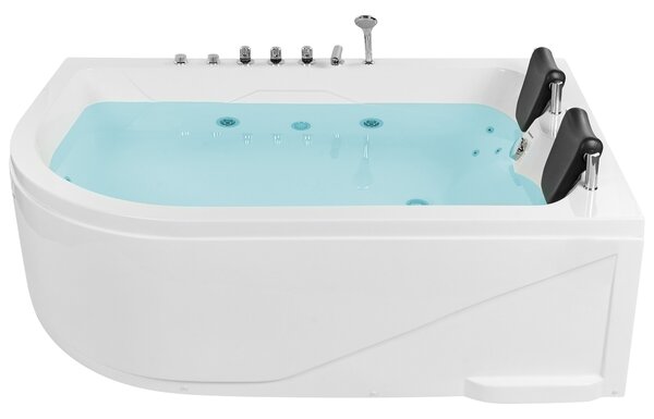 Sarok hidromasszázs kád LED világítással CALAMA Bal oldali 180 x 120 cm Fehér