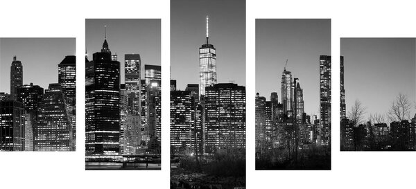 5 részes kép New York központ fekete fehérben