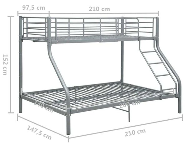 VidaXL szürke fém emeletes ágykeret 140 x 200 cm / 90 x 200 cm