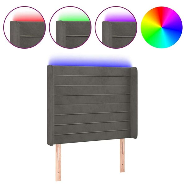 VidaXL LED-es Bársony Fejtámla - Sötétszürke - 103x16x118/128cm