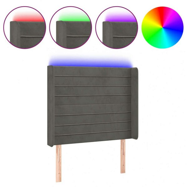 VidaXL LED-es Bársony Fejtámla - Sötétszürke - 103x16x118/128cm