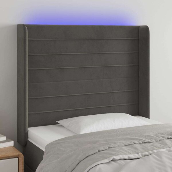 VidaXL LED-es Bársony Fejtámla - Sötétszürke - 103x16x118/128cm